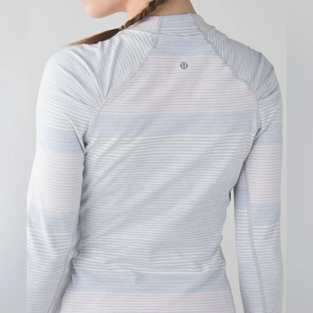 lululemon | size 10 gray and white striped Think Fast Long Sleeve - Picture 5 of 10